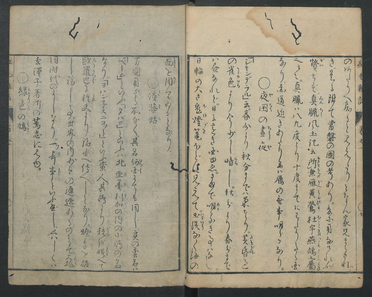 Chats on Novelties of Foreign Lands (Kōmōzatsuwa) 紅毛雑話, Shiba Kōkan 司馬江漢 (Japanese, 1747–1818), Five volumes of woodblock printed books bound as one; ink on paper,, Japan