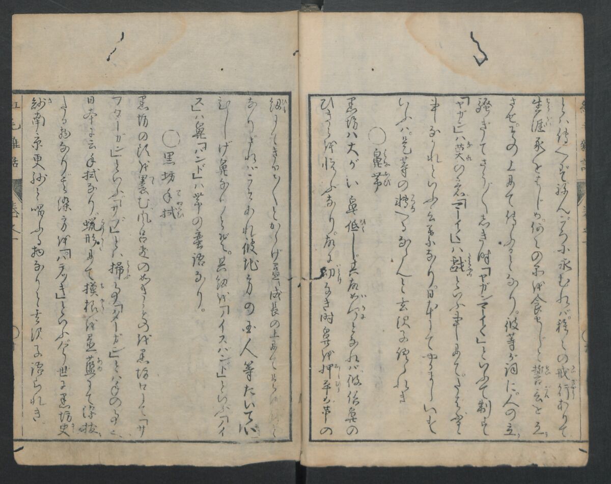 Chats on Novelties of Foreign Lands (Kōmōzatsuwa) 紅毛雑話, Shiba Kōkan 司馬江漢 (Japanese, 1747–1818), Five volumes of woodblock printed books bound as one; ink on paper,, Japan