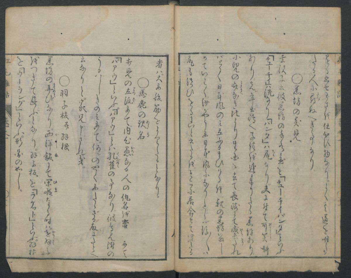 Chats on Novelties of Foreign Lands (Kōmōzatsuwa) 紅毛雑話, Shiba Kōkan 司馬江漢 (Japanese, 1747–1818), Five volumes of woodblock printed books bound as one; ink on paper,, Japan