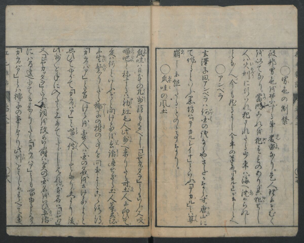 Chats on Novelties of Foreign Lands (Kōmōzatsuwa) 紅毛雑話, Shiba Kōkan 司馬江漢 (Japanese, 1747–1818), Five volumes of woodblock printed books bound as one; ink on paper,, Japan
