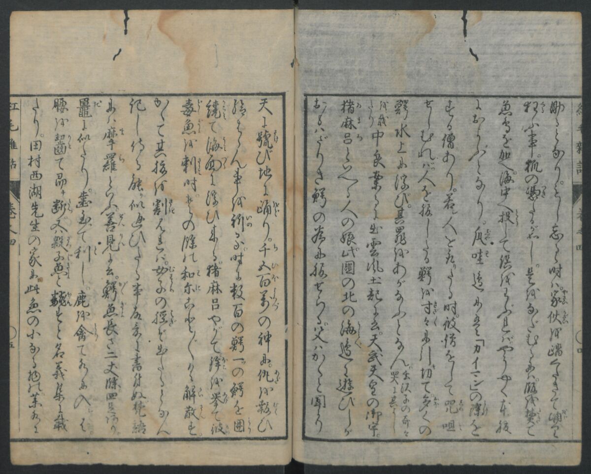 Chats on Novelties of Foreign Lands (Kōmōzatsuwa) 紅毛雑話, Shiba Kōkan 司馬江漢 (Japanese, 1747–1818), Five volumes of woodblock printed books bound as one; ink on paper,, Japan