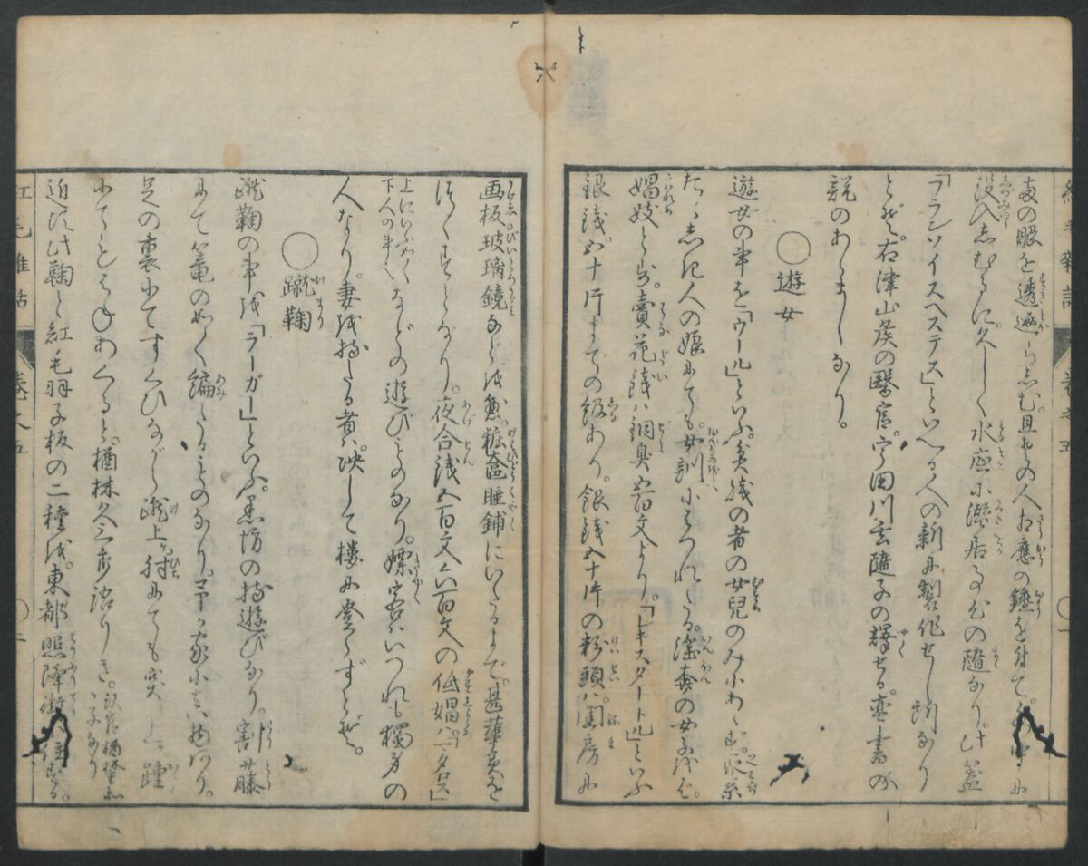 Chats on Novelties of Foreign Lands (Kōmōzatsuwa) 紅毛雑話, Shiba Kōkan 司馬江漢 (Japanese, 1747–1818), Five volumes of woodblock printed books bound as one; ink on paper,, Japan