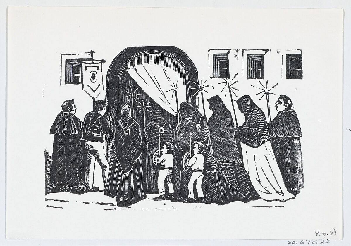 A holy procession with figures in black cloaks holding candles, José Guadalupe Posada (Mexican, Aguascalientes 1852–1913 Mexico City), Type-metal engraving 