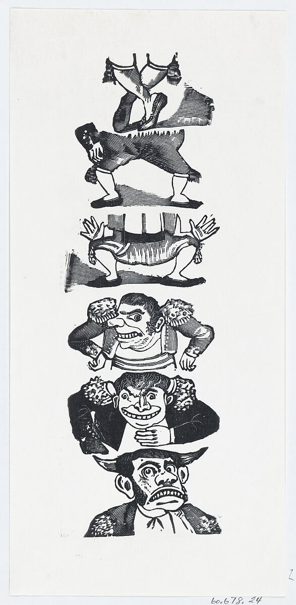 Three different busts and pairs of legs of toreros, José Guadalupe Posada (Mexican, Aguascalientes 1852–1913 Mexico City), Type-metal engraving 