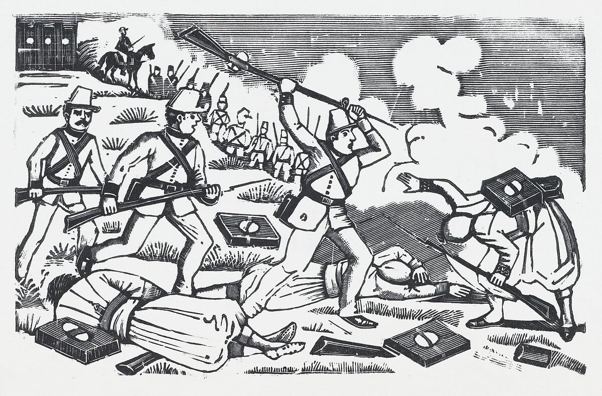 A soldier raising his rifle to stab the enemy (The Fifth of May), José Guadalupe Posada (Mexican, Aguascalientes 1852–1913 Mexico City), Type-metal engraving 