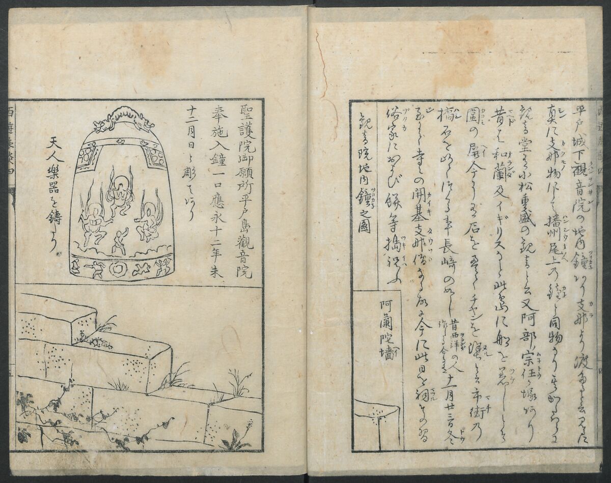 A Diary of Travel from Edo to Nagasaki (Seiyūryōdan), Shiba Kōkan (Japanese, 1747–1818), Five volumes of woodblock printed books; ink on paper, Japan