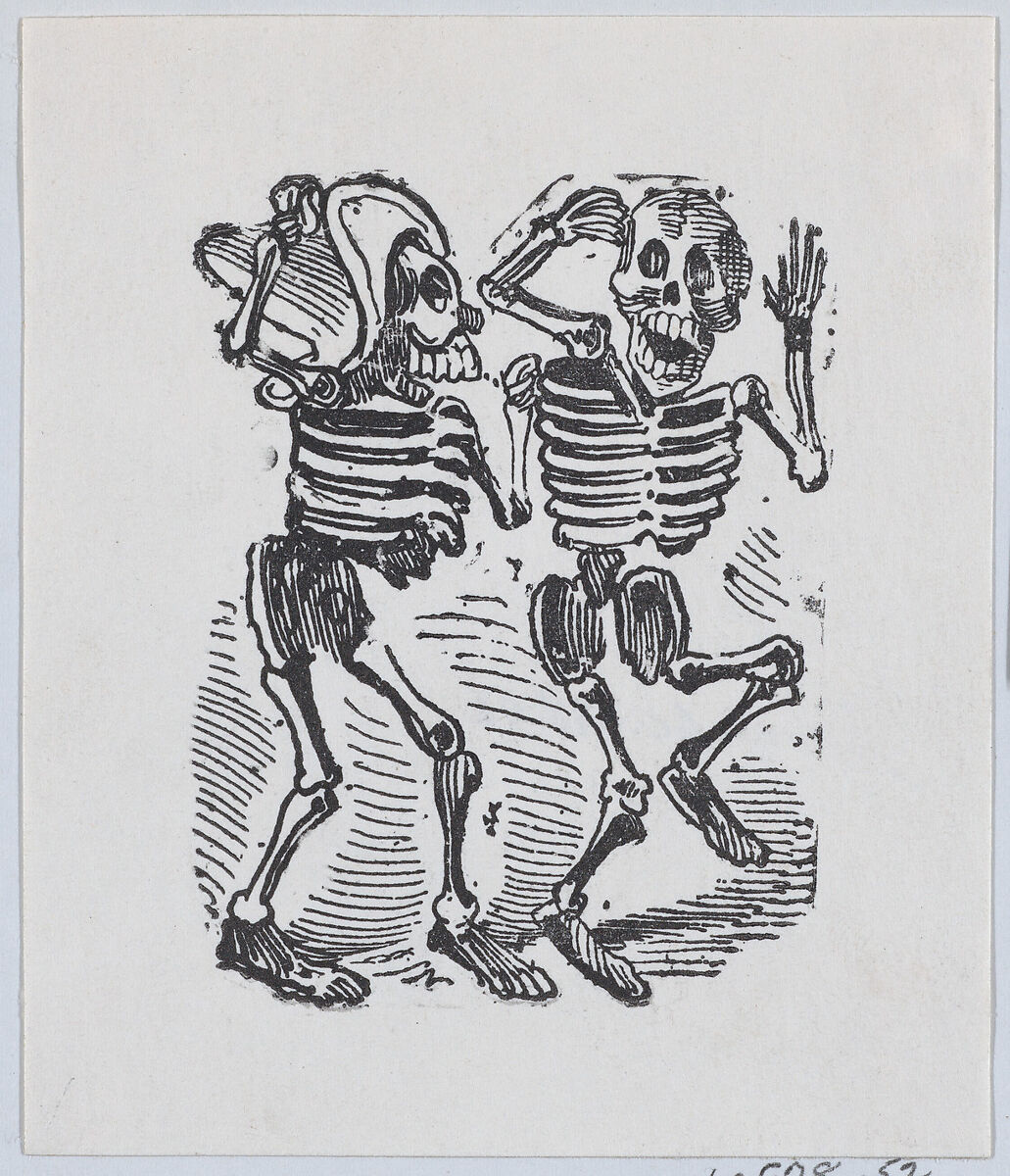 José Guadalupe Posada Two skeletons smiling and dancing The