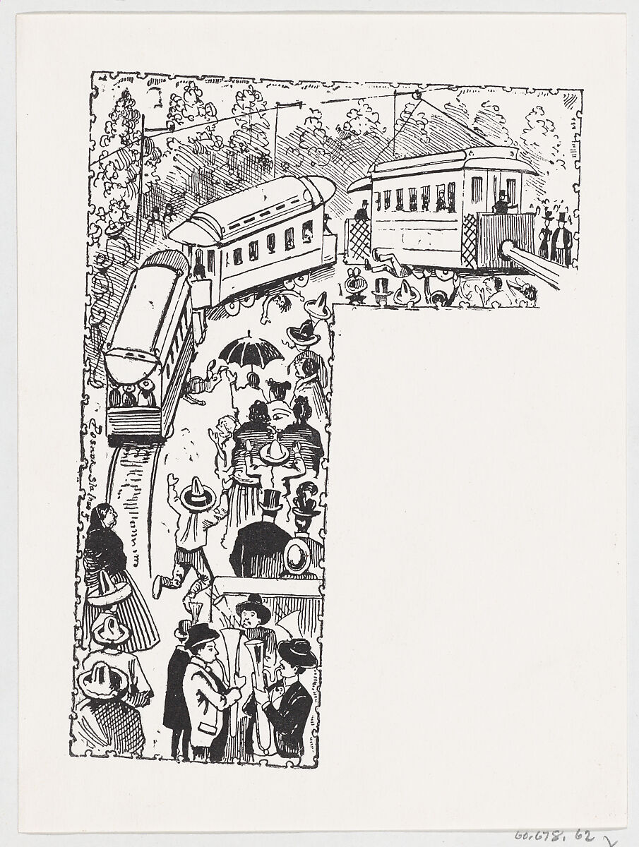 Chaos and fatalities resulting from a broken electric trolley car, from a broadside entitled 'Alegre Inauguracion del Eléctrico Tranvía', José Guadalupe Posada (Mexican, Aguascalientes 1852–1913 Mexico City), Zincograph 
