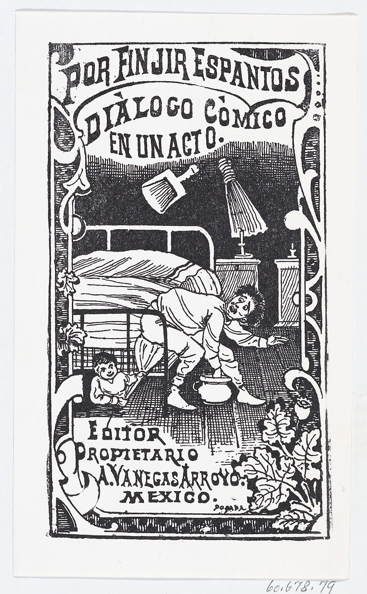 José Guadalupe Posada | A man sitting on a bed being poked with a broom ...