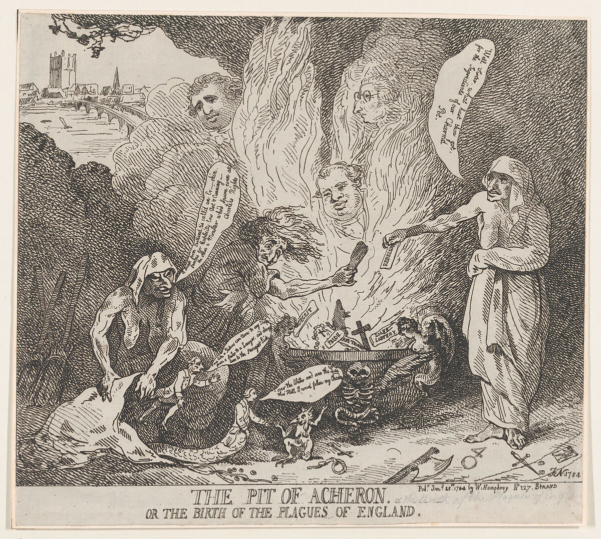 The Pit of Acheron or The Birth of the Plagues of England, Thomas Rowlandson (British, London 1757–1827 London), Etching 
