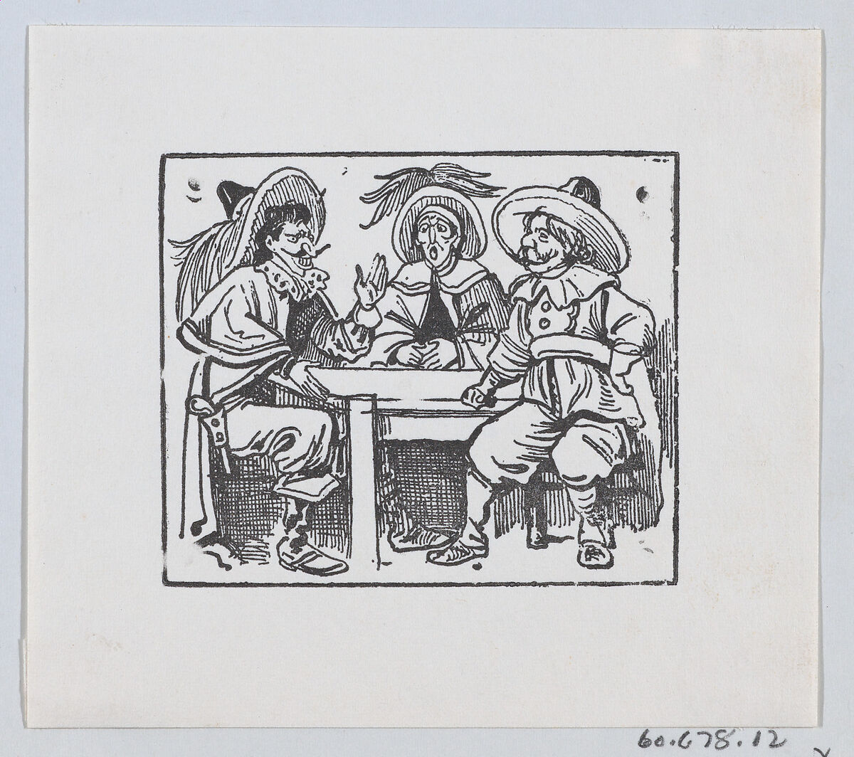 Three men wearing large hats and capes sitting at a table and talking, José Guadalupe Posada (Mexican, Aguascalientes 1852–1913 Mexico City), Zincograph 