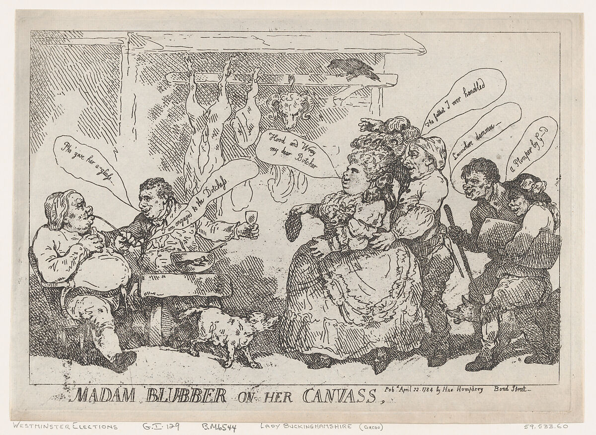 Madam Blubber On Her Canvass, Thomas Rowlandson (British, London 1757–1827 London), Etching 