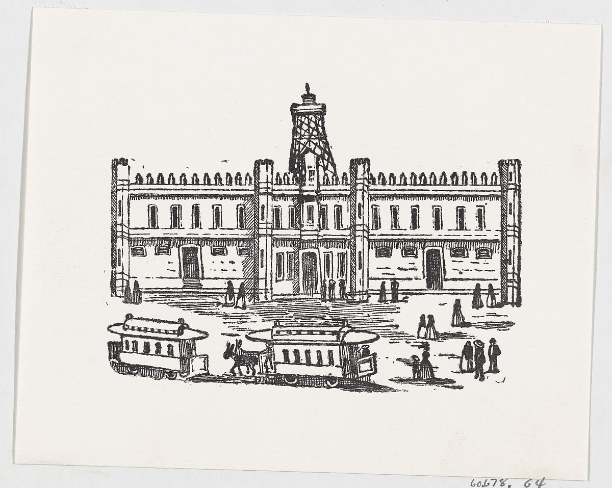 Carriages and people in a town square, José Guadalupe Posada (Mexican, Aguascalientes 1852–1913 Mexico City), Zincograph 