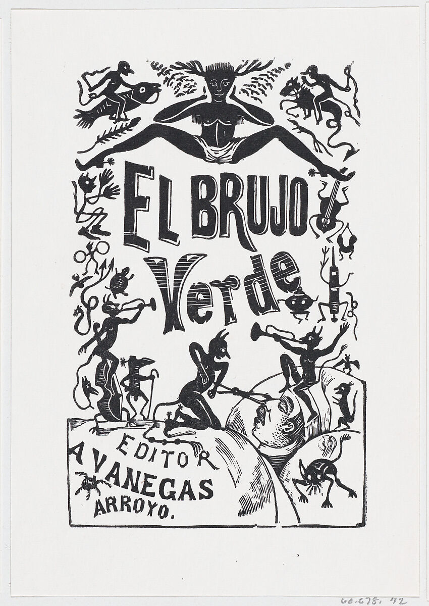 Demons troubling a sick man in bed, illustration for 'El Brujo Verde (The Green Magician)' edited by Antonio Vanegas Arroyo, José Guadalupe Posada (Mexican, Aguascalientes 1852–1913 Mexico City), Type-metal engraving 
