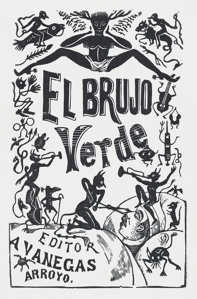 Demons troubling a sick man in bed, illustration for 'El Brujo Verde (The Green Magician)', José Guadalupe Posada (Mexican, Aguascalientes 1852–1913 Mexico City), Type-metal engraving