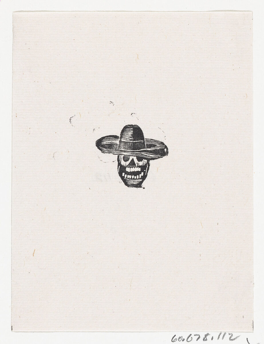 A skull wearing a wide brimmed hat, José Guadalupe Posada (Mexican, Aguascalientes 1852–1913 Mexico City), Zincograph 