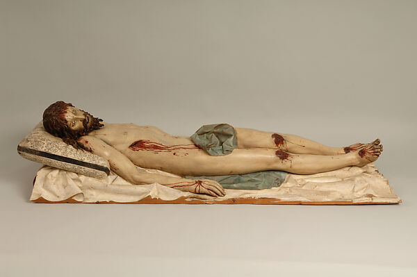 Dead Christ, Gregorio Fernández (Spanish, 1576–1635), Polychromed wood, horn, glass, bone, and cork, Spanish 