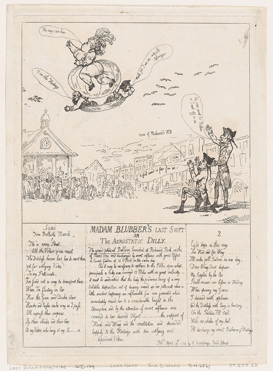 Madam Blubber's Last Shift or The Aerostatic Dilly, Thomas Rowlandson (British, London 1757–1827 London), Etching 