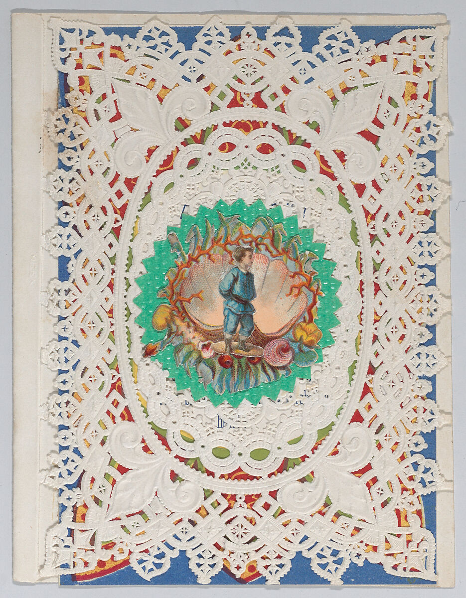 Valentine, Anonymous, Cameo-embossed open-work lace paper, colored paper, chromolithography 