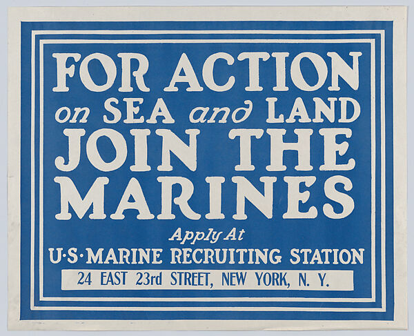 For action on sea and land join the Marines, Anonymous, Commercial color lithograph 