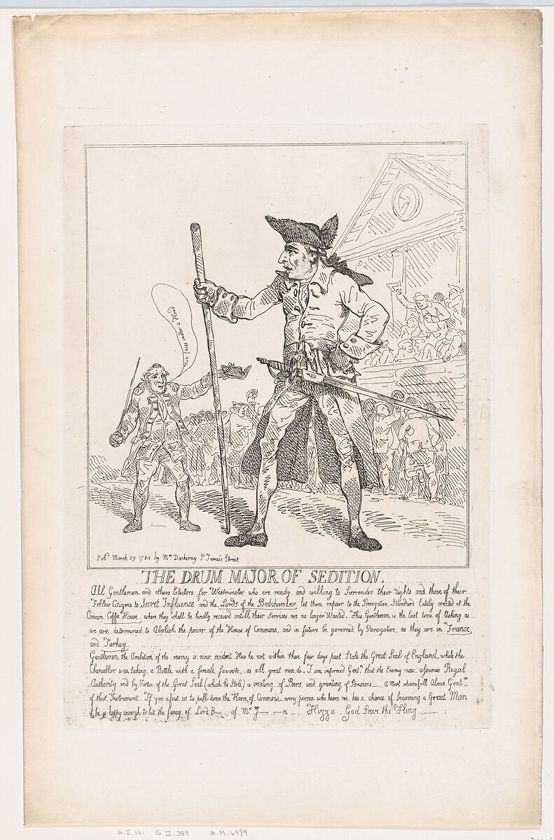 The Drum Major of Sedition, Thomas Rowlandson (British, London 1757–1827 London), Etching 