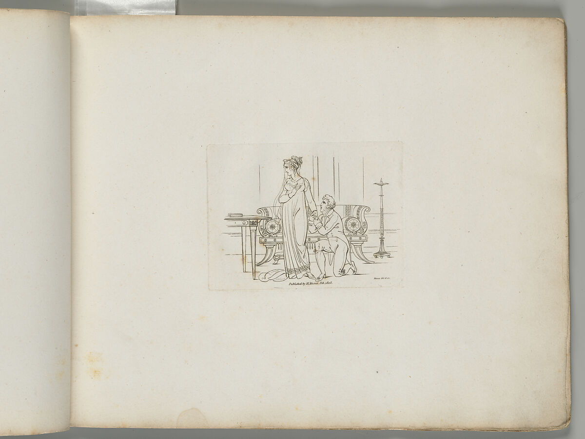 A Man Kneeling Beside a Woman, Holding Her Hand (from Sketches in Outline), Henry Moses (British, London ca. 1782–1870 Cowley, Middlesex), Etching and engraving 