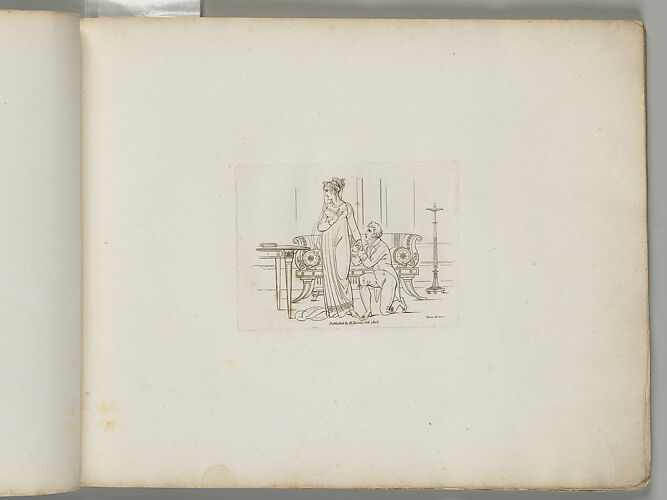 A Man Kneeling Beside a Woman, Holding Her Hand (from Sketches in Outline)