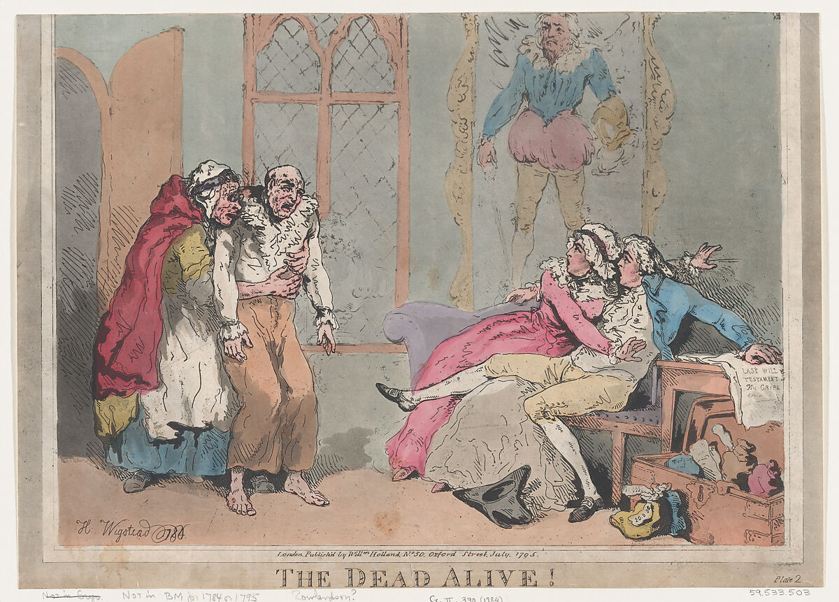 The Dead Alive!, Thomas Rowlandson (British, London 1757–1827 London), Hand-colored etching 