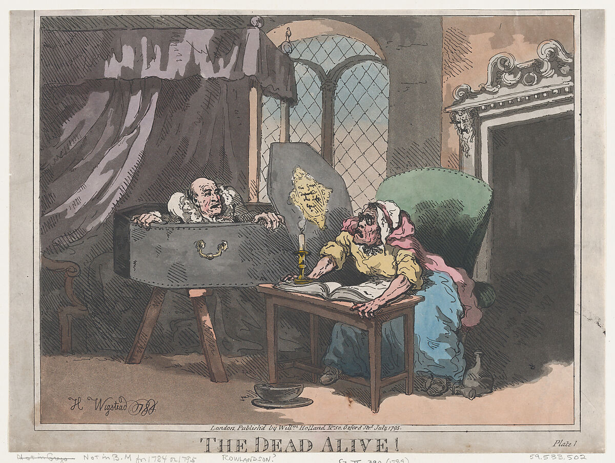 The Dead Alive!, Thomas Rowlandson (British, London 1757–1827 London), Hand-colored etching; reissue 