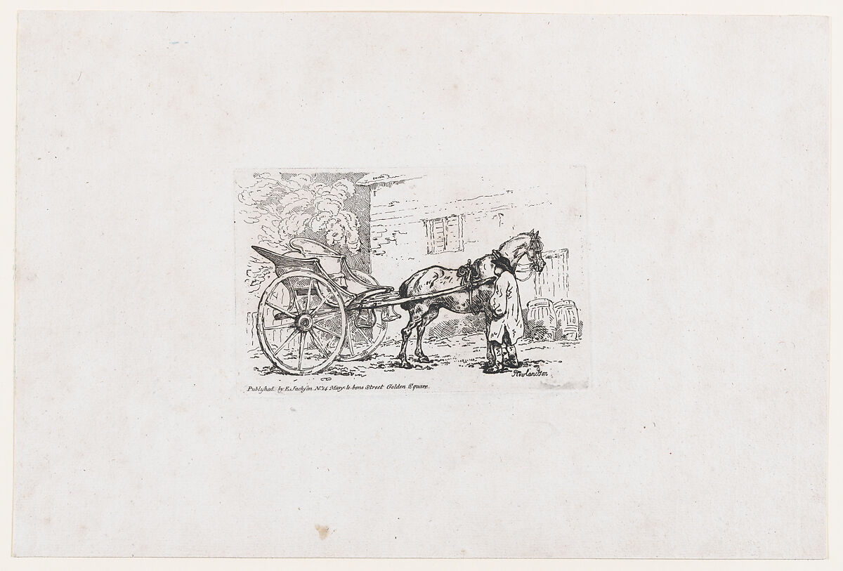 A Cabriolet with a Groom Parked Beside an Outhouse [A Gig], from A New Book of Horses and Carriages, Thomas Rowlandson (British, London 1757–1827 London), Etching and stipple 