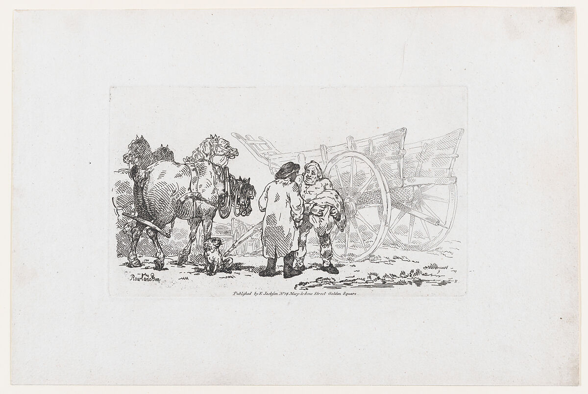 Drayhorses, Draymen & Malsters, from A New Book of Horses and Carriages, Thomas Rowlandson (British, London 1757–1827 London), Etching 