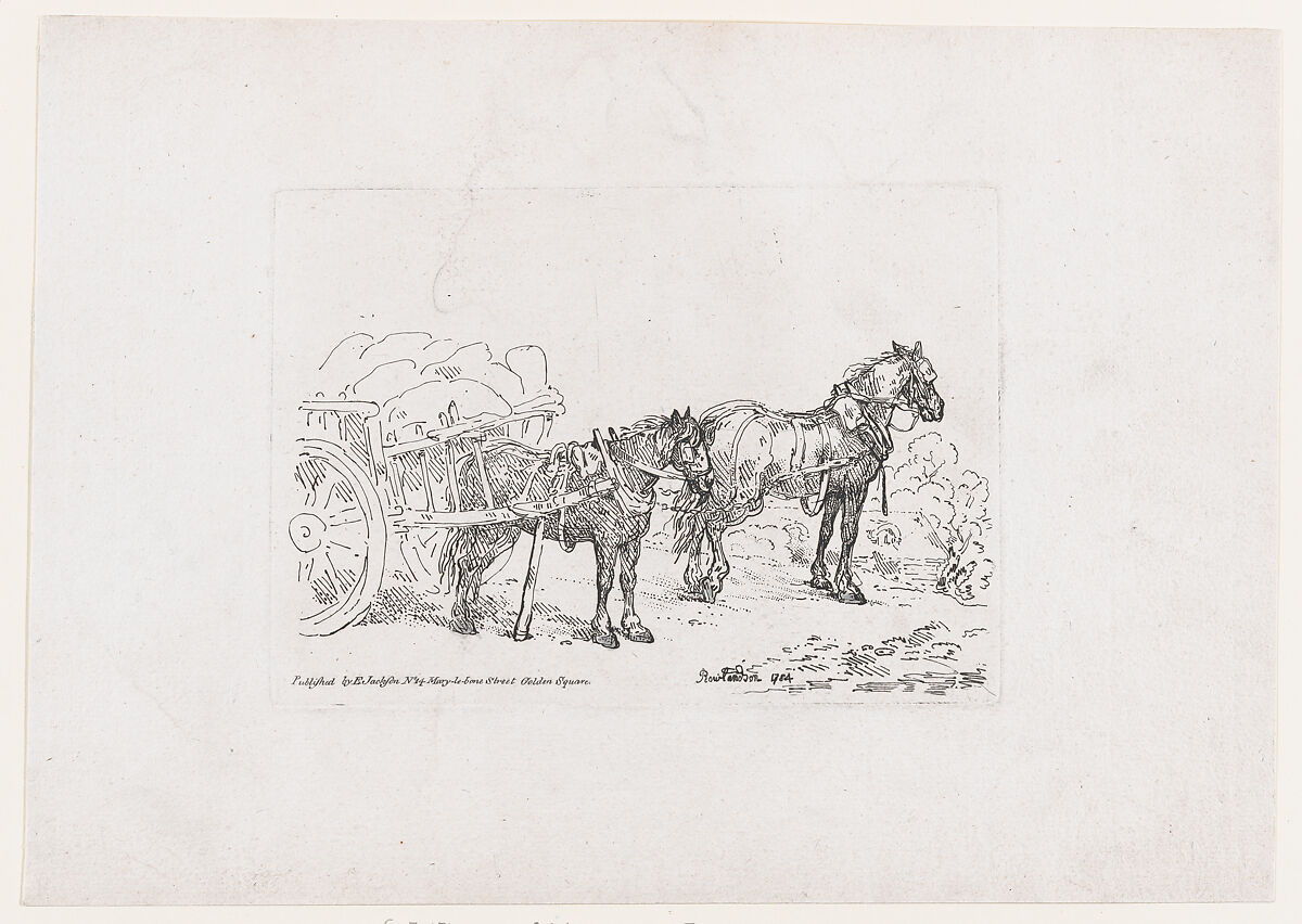 Country Cart Horses, from A New Book of Horses and Carriages, Thomas Rowlandson (British, London 1757–1827 London), Etching and stipple 