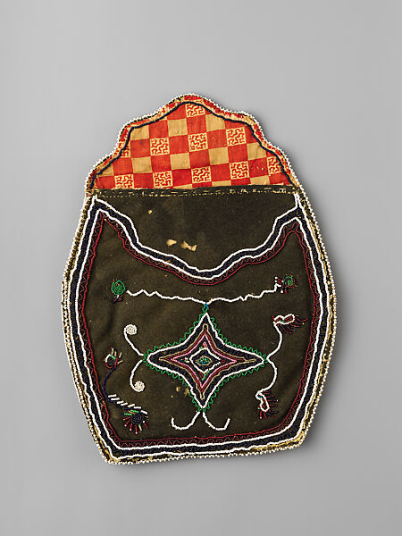 Pouch, English wool, cotton, silk, glass beads, Onondowahgah/Seneca, Native American
