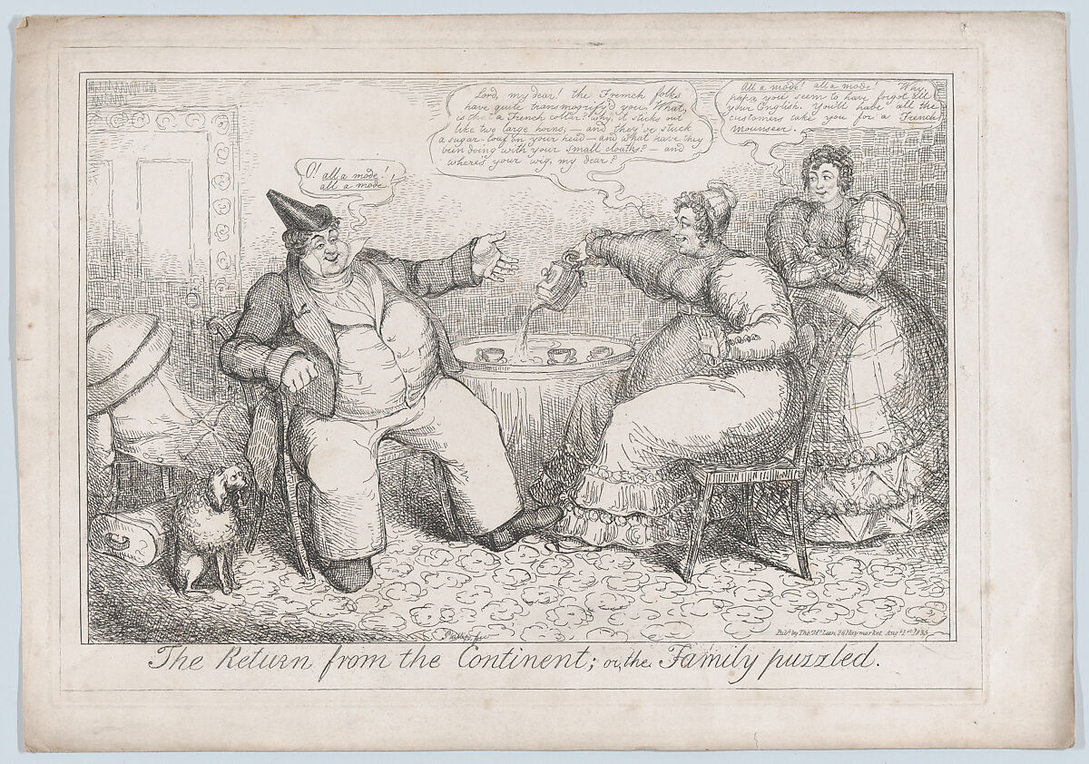 The Return from the Continent, or the Family Puzzled, John Phillips (British, active 1825–31), Etching 