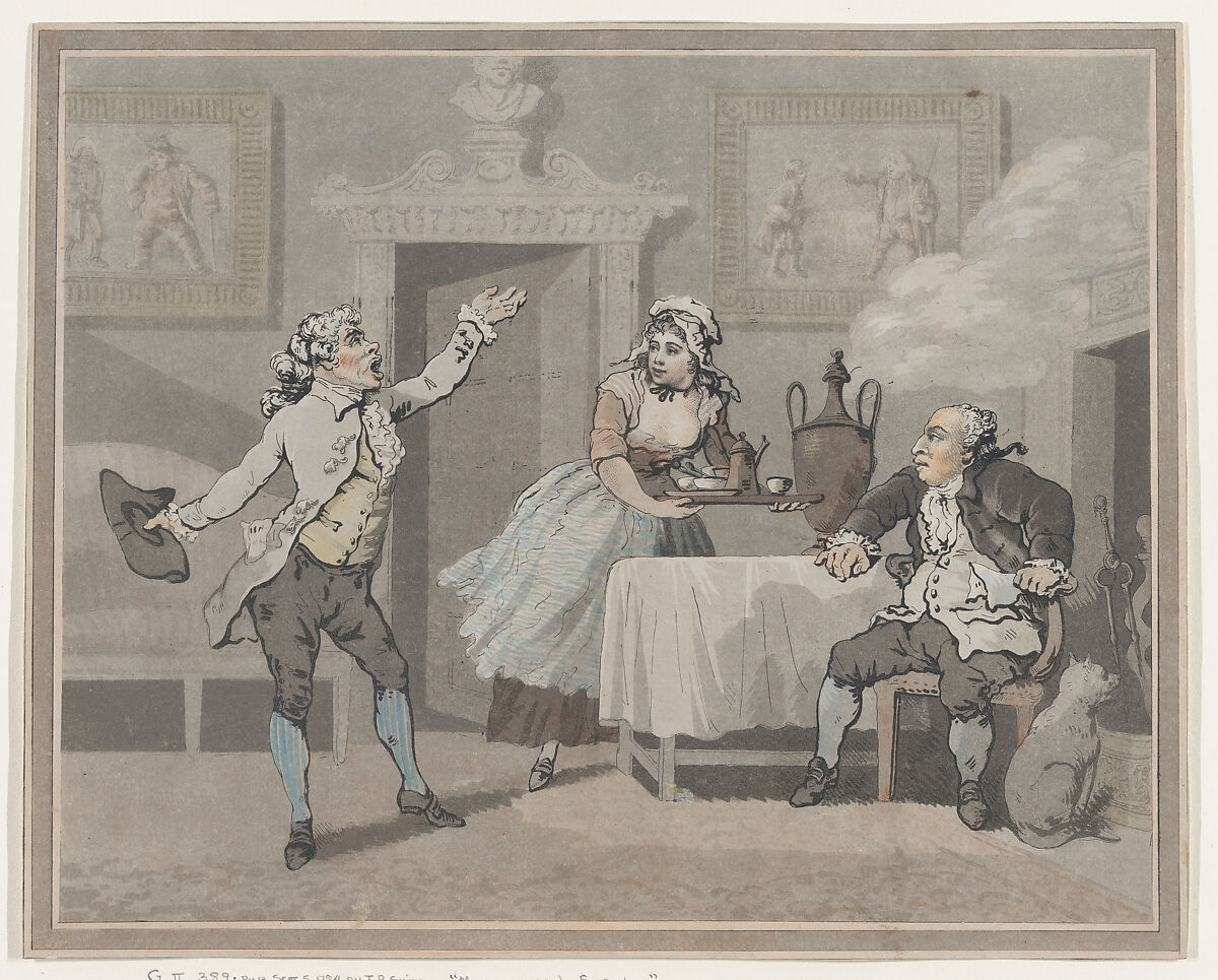 Manager & Spouter, Thomas Rowlandson (British, London 1757–1827 London), Hand-colored etching, stipple and aquatint 