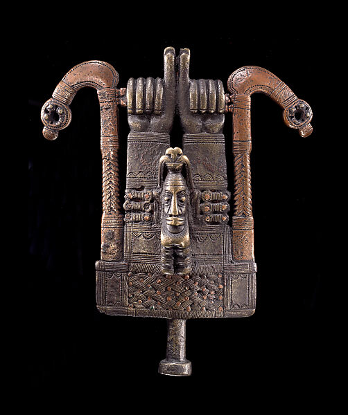 Ornament: Head with Raised Arms, Copper, brass, Middle Niger civilization 