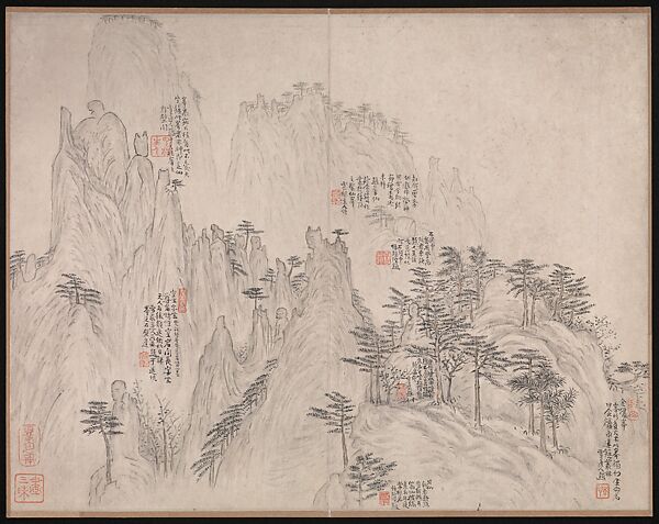 Scenery of the Yellow Mountains (Huangshan), Xuezhuang (Chinese, active ca. 1690–after 1718), Album of five leaves; ink and color on paper, China
