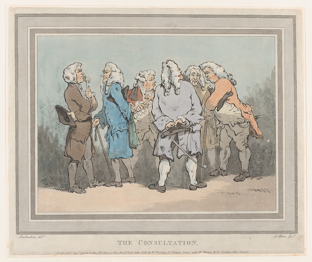 The Consultation, After Thomas Rowlandson (British, London 1757–1827 London), Hand-colored etching and aquatint 