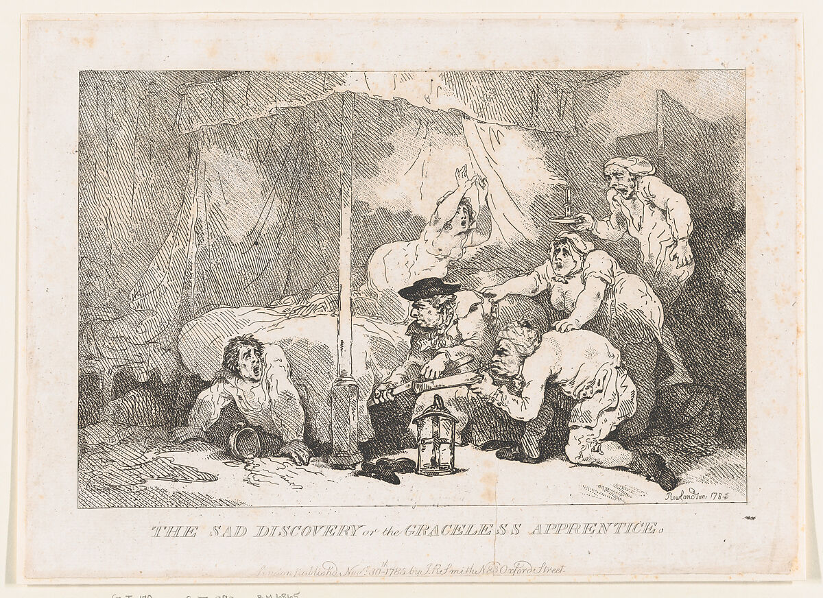 The Sad Discovery of the Graceless Apprentice, Thomas Rowlandson (British, London 1757–1827 London), Etching 