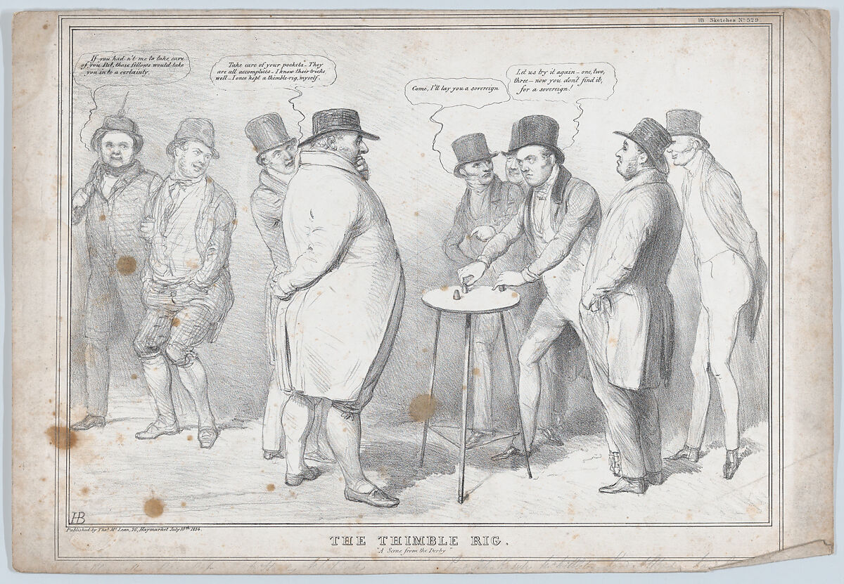 The Thimble Rig: "A Scene from the Derby", John Doyle (Irish, Dublin 1797–1868 London), Lithograph 