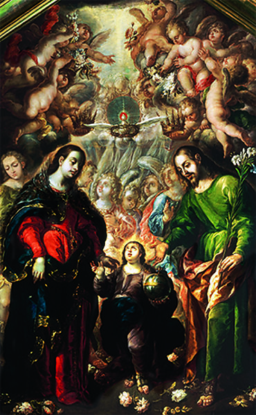 Holy Family, Cristobal de Villalpando (Mexican, ca. 1649–1714), Oil on canvas over wood, Mexican 