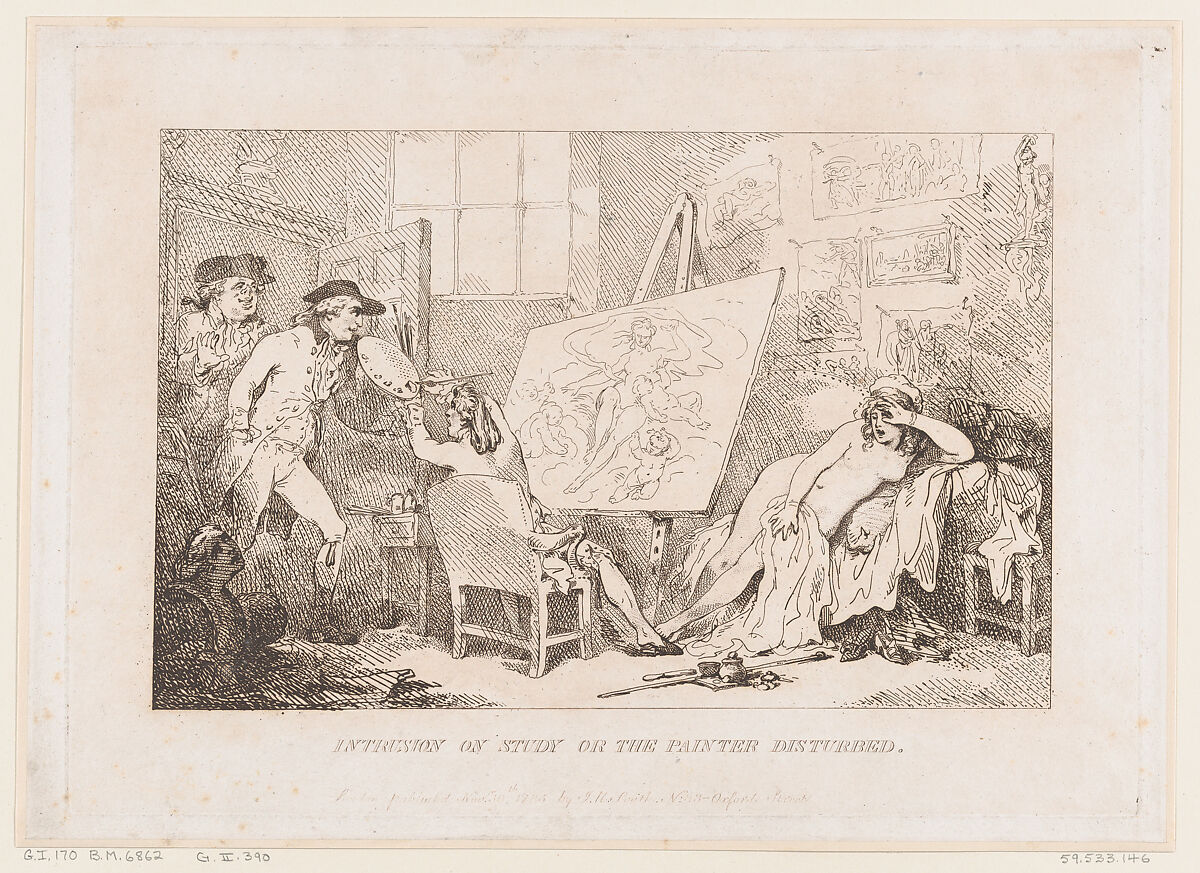 Intrusion on Study or The Painter Disturbed, Thomas Rowlandson (British, London 1757–1827 London), Etching 