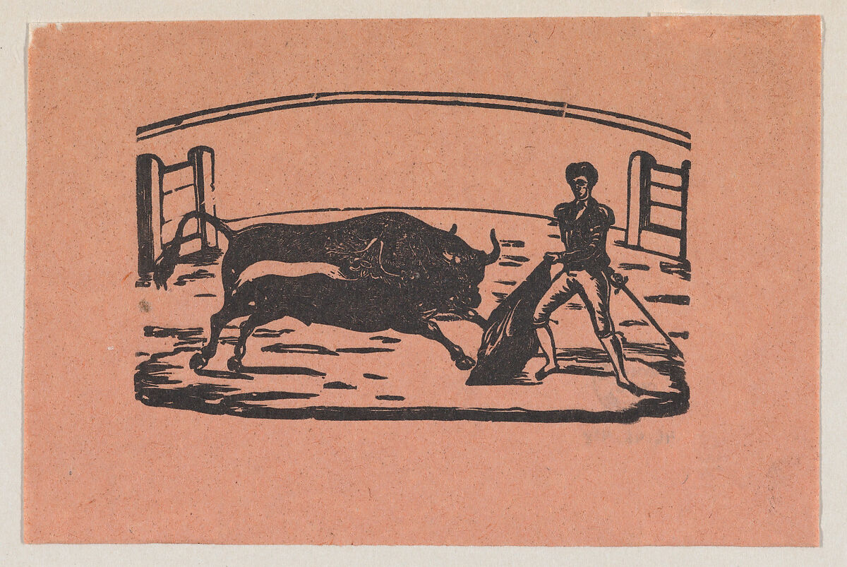 Bullfight (Bull on left; 1 man on right), ? José Guadalupe Posada (Mexican, Aguascalientes 1852–1913 Mexico City), Zincograph 
