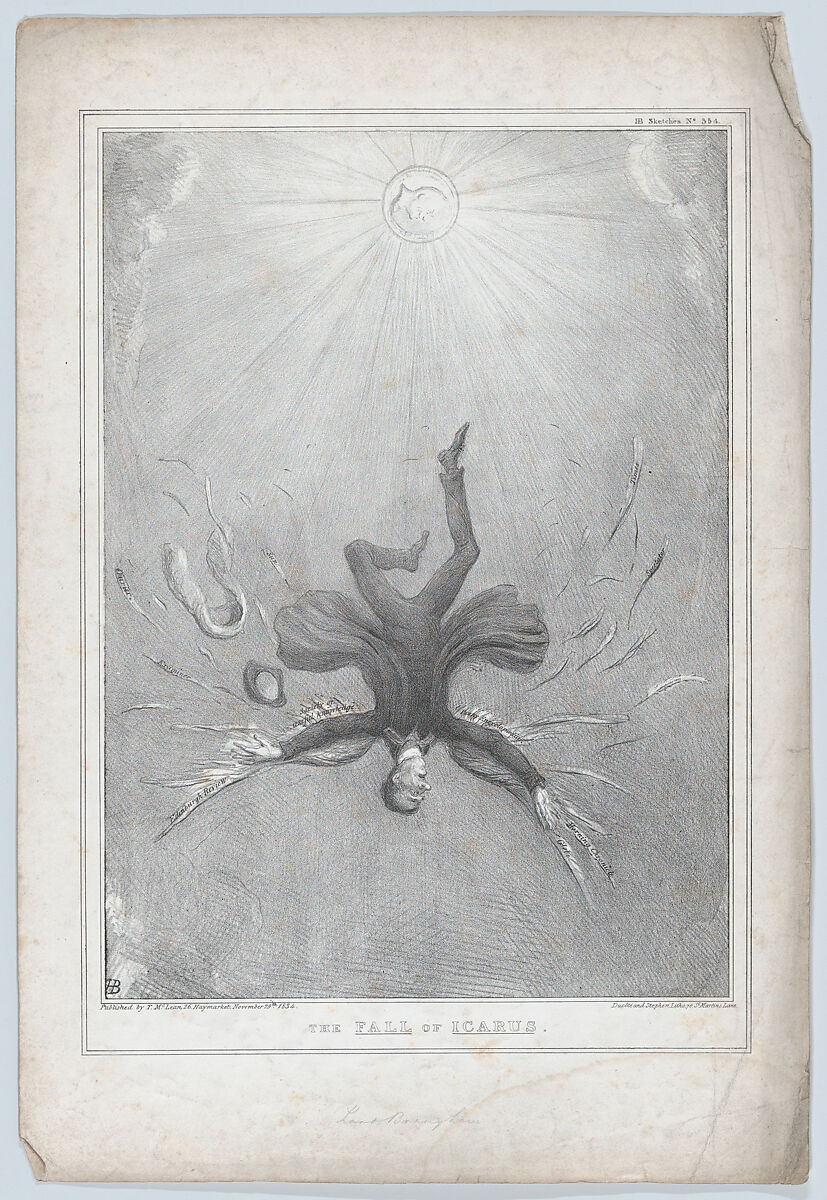 The Fall of Icarus, John Doyle (Irish, Dublin 1797–1868 London), Lithograph 