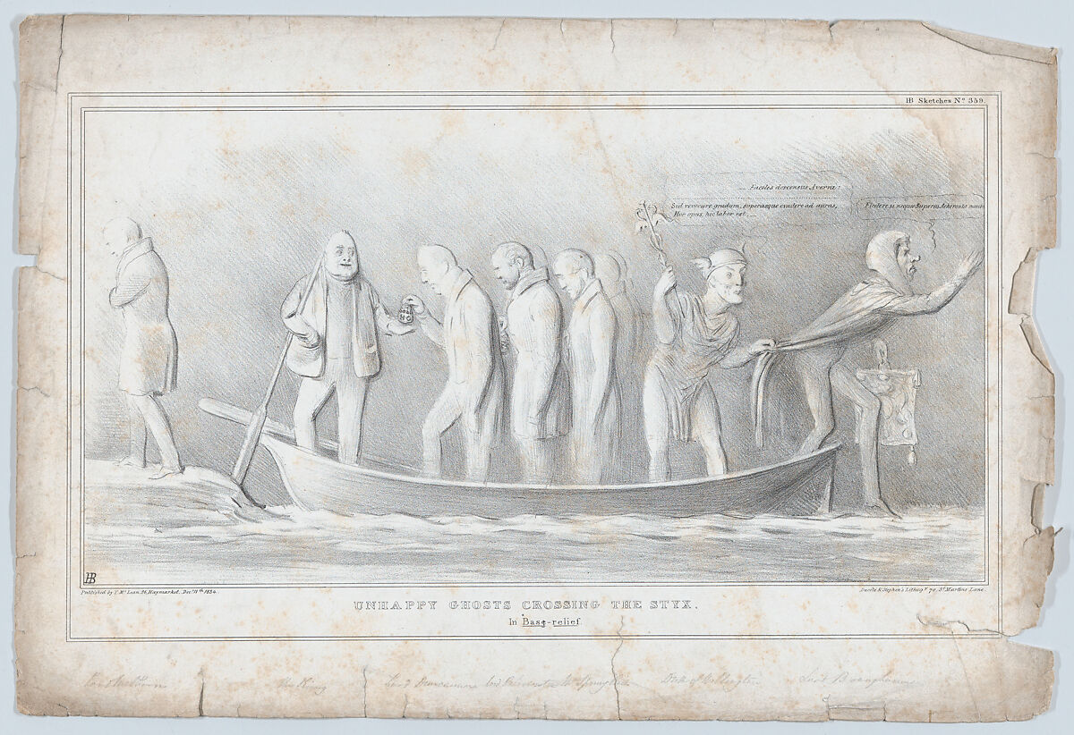 Unhappy Ghosts Crossing the Styx: In Base-relief, John Doyle (Irish, Dublin 1797–1868 London), Lithograph 