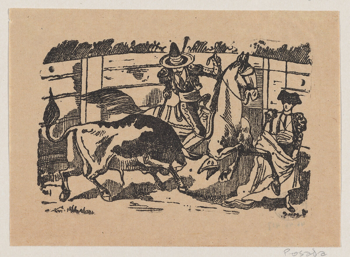A picador on horseback stabbing a bull, José Guadalupe Posada (Mexican, Aguascalientes 1852–1913 Mexico City), Zincograph 