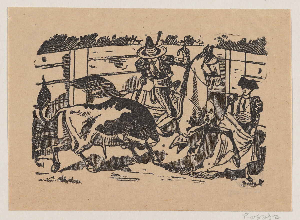 A picador on horseback stabbing a bull, José Guadalupe Posada (Mexican, Aguascalientes 1852–1913 Mexico City), Zincograph