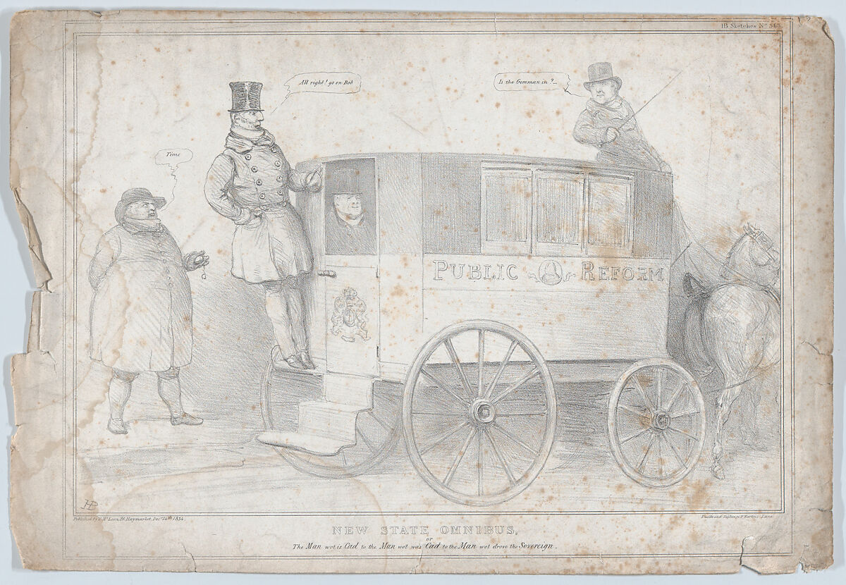 New State Omnibus, or, The Man wot is Cad to the Man wot was Cad to the Man wot drove the Sovereign, John Doyle (Irish, Dublin 1797–1868 London), Lithograph 