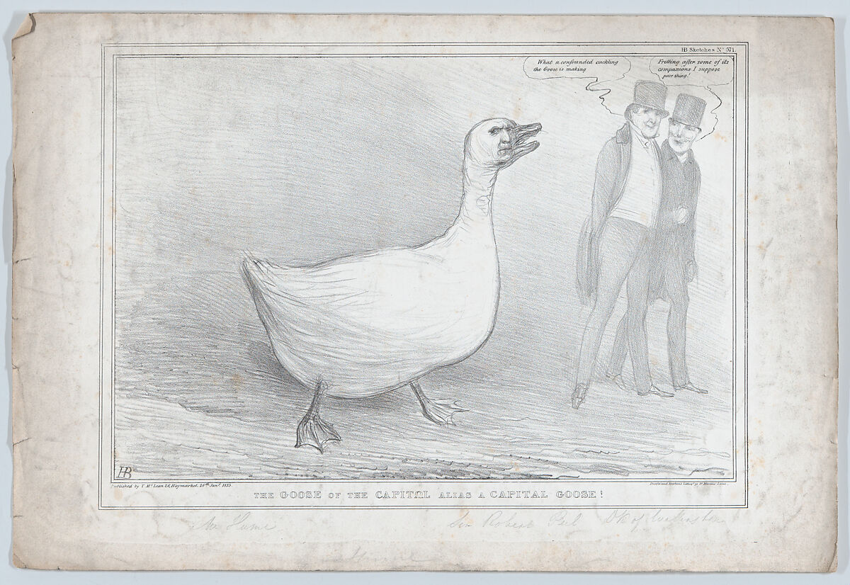 The Goose of the Capitol Alias a Capital Goose!, John Doyle (Irish, Dublin 1797–1868 London), Lithograph 