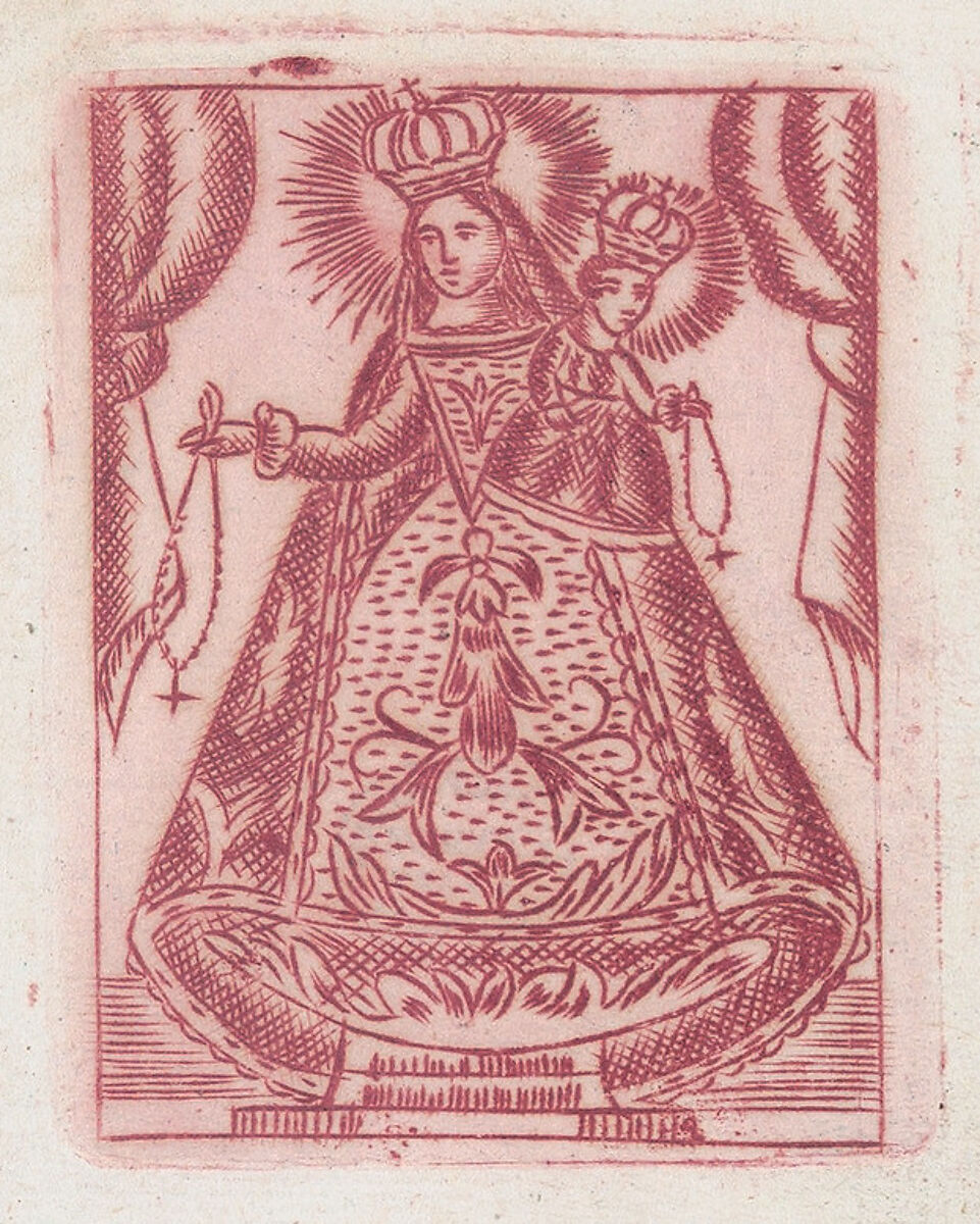 Virgin and Child, Anonymous, Mexican, Engraving printed in red 